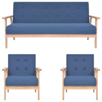Set de canapele 3 piese albastru material textil