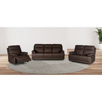 Set Recliner Asaka 3L+2L+1L, 213x85x100 cm, Piele Naturala, Maro la reducere