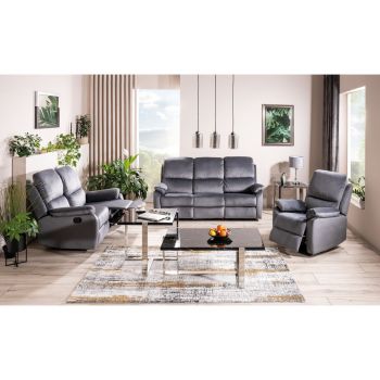 Set Spencer cu Recliner 3+2+1, 193x94-164x101 cm, Stofa Tip Catifea Gri la reducere