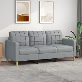 vidaXL Canapea cu 3 locuri, gri deschis, material 180CM textil vidaXL Canapea cu 3 locuri, gri deschis, material 180CM textil