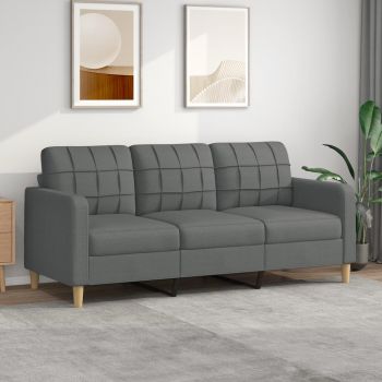 vidaXL Canapea cu 3 locuri, gri închis, 180 cm, material textil vidaXL Canapea cu 3 locuri, gri închis, 180 cm, material textil