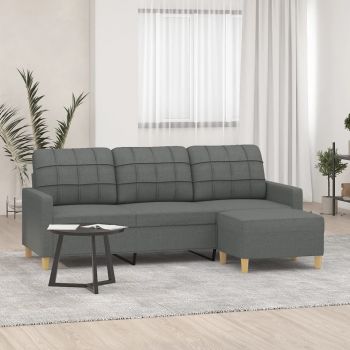 vidaXL Canapea cu 3 locuri și taburet, gri închis, 180 cm, textil vidaXL Canapea cu 3 locuri și taburet, gri închis, 180 cm, textil