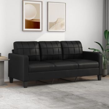 vidaXL Canapea cu 3 locuri, negru, 180 cm, piele ecologică vidaXL Canapea cu 3 locuri, negru, 180 cm, piele ecologică
