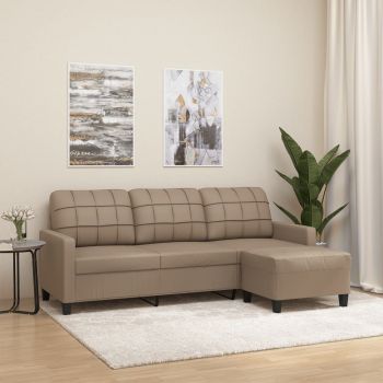 vidaXL Canapea cu 3 locuri / taburet cappuccino 180 cm piele ecologică ieftina