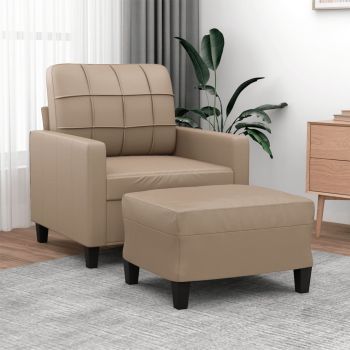 vidaXL Fotoliu canapea cu taburet, cappuccino, 60 cm, piele ecologică vidaXL Fotoliu canapea cu taburet, cappuccino, 60 cm, piele ecologică