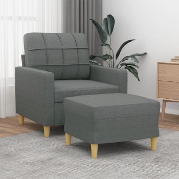 vidaXL Fotoliu canapea cu taburet, gri închis, 60 cm, textil vidaXL Fotoliu canapea cu taburet, gri închis, 60 cm, textil
