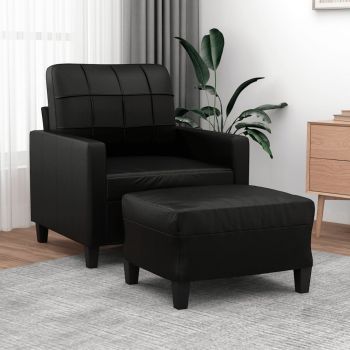 vidaXL Fotoliu canapea cu taburet, negru, 60 cm, piele ecologică vidaXL Fotoliu canapea cu taburet, negru, 60 cm, piele ecologică