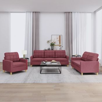 vidaXL Set canapea cu perne, 3 piese, roșu vin, material textil ieftina