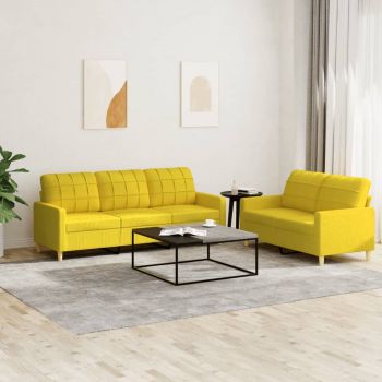 vidaXL Set de canapele cu perne, 2 piese, galben deschis, textil
