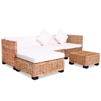 vidaXL Set mobilier cu canapea 14 piese, culoare naturală, ratan