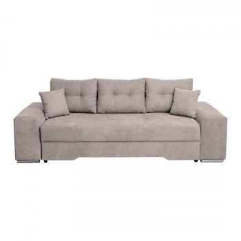 Canapea AMALIA extensibila, 3 locuri, cu arcuri si lada depozitare, gri cu nuante roz, 256x100x80 cm