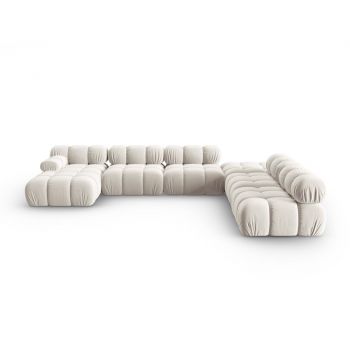 Colțar modular bej cu tapițerie din catifea (cu colț pe partea dreaptă/în formă de 