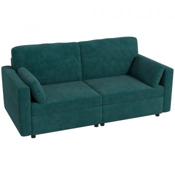 Canapea clasică cu 3 locuri cu scaun capitonat și arcuri, canapea din catifea pentru living și birou cu perne, 178x82x85cm verde HOMCOM | Aosom RO