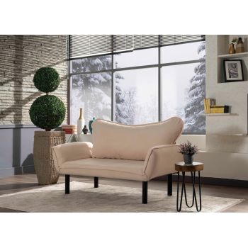 Canapea Functie Sleep, 2 Locuri, tapitata cu stofa, Chatto Velvet Crem, l140xA65xH70 cm