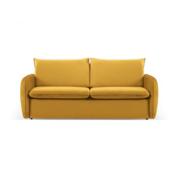 Canapea galben-muștar extensibilă cu tapițerie din catifea 214 cm Vienna – Cosmopolitan Design