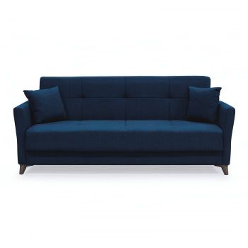 Canapea LOREN extensibila, 3 locuri, cu arcuri si lada depozitare, albastru, 203x85x85 cm