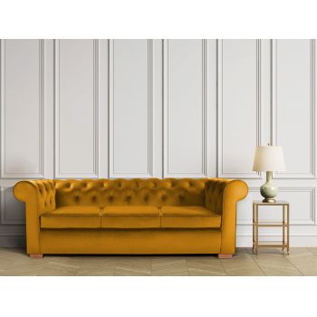 Canapea Oxford Chesterfield, 93x214x75 cm, 3 locuri, Galben mustar