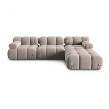 Colțar modular maro deschis cu tapițerie din catifea (cu colț variabil) Bellis – Micadoni