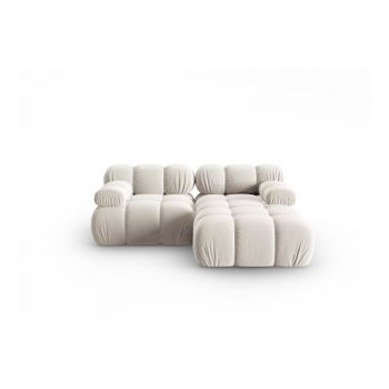 Colțar modular bej cu tapițerie din catifea (cu colț pe partea dreaptă) Bellis – Micadoni