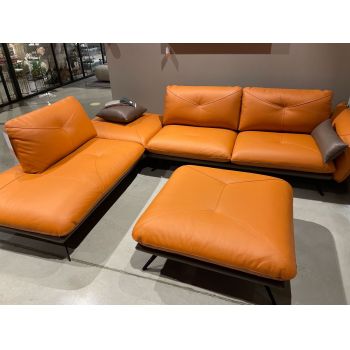 Coltar fix tapitat cu piele naturala, sezlong pe stanga, Bossanova Orange, l311xA245xH87 cm