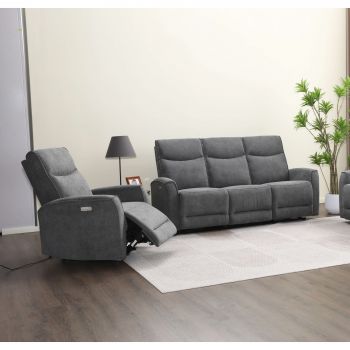 Set Canapea + Fotoliu Huston cu Recliner Electric, 196x103x96 cm, Gri la reducere