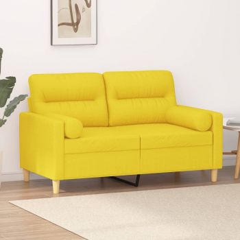 vidaXL Canapea cu 2 locuri cu pernuțe, galben deschis, 120 cm, textil la reducere