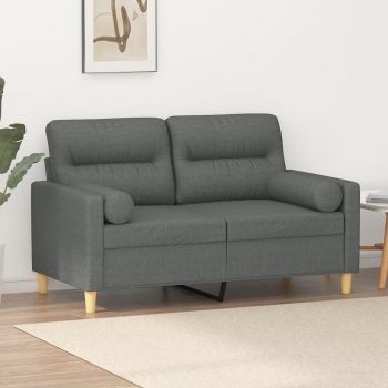 vidaXL Canapea cu 2 locuri cu pernuțe, gri închis, 120 cm, textil