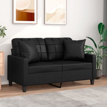 vidaXL Canapea cu 2 locuri cu pernuțe, negru, 120 cm, piele ecologică