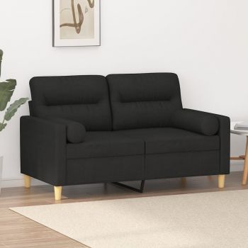 vidaXL Canapea cu 2 locuri cu pernuțe, negru, 120 cm, textil ieftina
