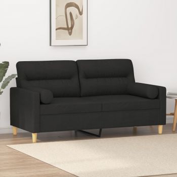 vidaXL Canapea cu 2 locuri cu pernuțe, negru, 140 cm, textil ieftina