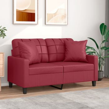vidaXL Canapea cu 2 locuri cu pernuțe, roșu vin 120 cm piele ecologică ieftina