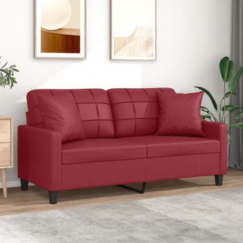 vidaXL Canapea cu 2 locuri cu pernuțe, roșu vin 140 cm piele ecologică