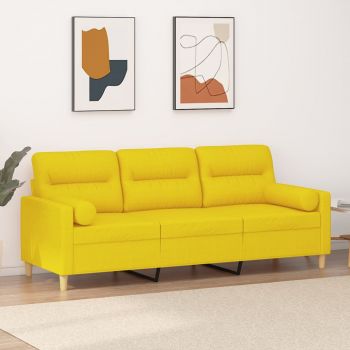 vidaXL Canapea cu 3 locuri cu pernuțe, galben deschis, 180 cm, textil ieftina