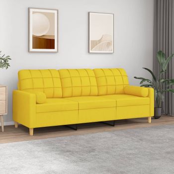 vidaXL Canapea cu 3 locuri cu pernuțe, galben deschis, 180 cm, textil