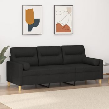 vidaXL Canapea cu 3 locuri cu pernuțe, negru, 180 cm, textil ieftina