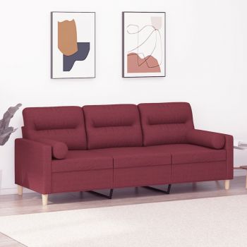 vidaXL Canapea cu 3 locuri cu pernuțe, roșu vin, 180 cm, textil ieftina