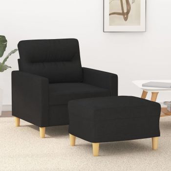 vidaXL Fotoliu canapea cu taburet, negru, 60 cm, material textil