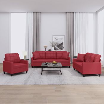 vidaXL Set de canapele cu perne, 2 piese, roșu vin, piele ecologică ieftina