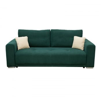 Canapea BERNA extensibila, 3 locuri, cu arcuri si lada depozitare, verde, 238x108x77 cm la reducere