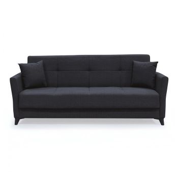 Canapea LOREN extensibila, 3 locuri, cu arcuri si lada depozitare, gri inchis, 203x85x85 cm