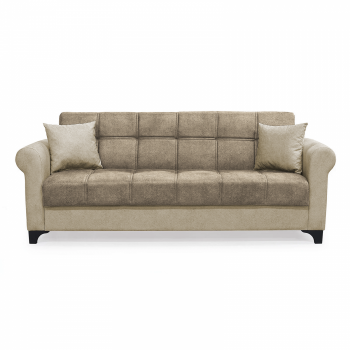 Canapea SALLY extensibila, 3 locuri, cu arcuri si lada depozitare, maro + bej, 215x80x83 cm