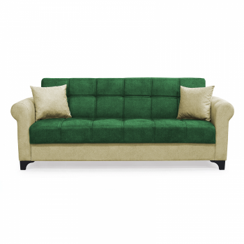 Canapea SALLY extensibila, 3 locuri, cu arcuri si lada depozitare, verde, 217x80x83 cm