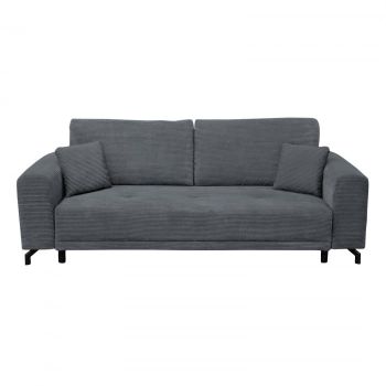 Canapea VEGA extensibila, 3 locuri, cu arcuri si lada depozitare, gri inchis, 237x110x73 cm