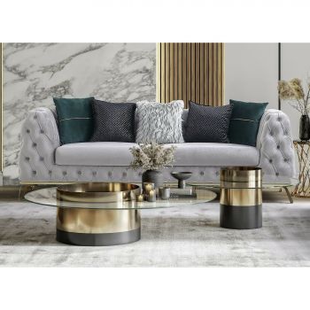 Canapea Yasmine 3 locuri, Picioare Aurii, Stofa Catifea Gri Deschis S16, 228x86x80 H cm Canapea Yasmine 3 locuri, Picioare Aurii, Stofa Catifea Gri Deschis S16, 228x86x80 H cm