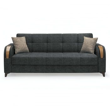 Canapea ZETA extensibila, 3 locuri, cu arcuri si lada depozitare, gri inchis + maro, 225x84x85 cm