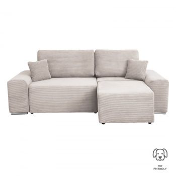 Coltar Canapea YORK extensibil, cu arcuri si lada depozitare, colt interschimbabil, bej, 260x150x80 cm ieftin