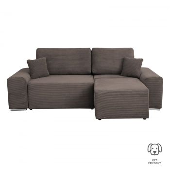 Coltar Canapea YORK extensibil, cu arcuri si lada depozitare, colt interschimbabil, cafeniu, 260x150x80 cm