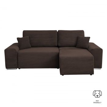 Coltar Canapea YORK extensibil, cu arcuri si lada depozitare, colt interschimbabil, maro inchis, 260x150x80 cm