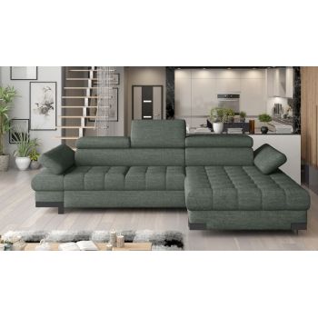 Coltar Extensibil, cu Sezlong pe Dreapta, Lada de Depozitare, Tetiere si Cotiere Reglabile, Savel Mini, l270xA173xH75-95 cm -Royal Velvet Olive 11