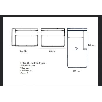 Coltar Fix Rio Wide cu Sezlong pe Dreapta, Perne Incluse, l385xA191xH88 cm - tapitat cu Catch Me 23